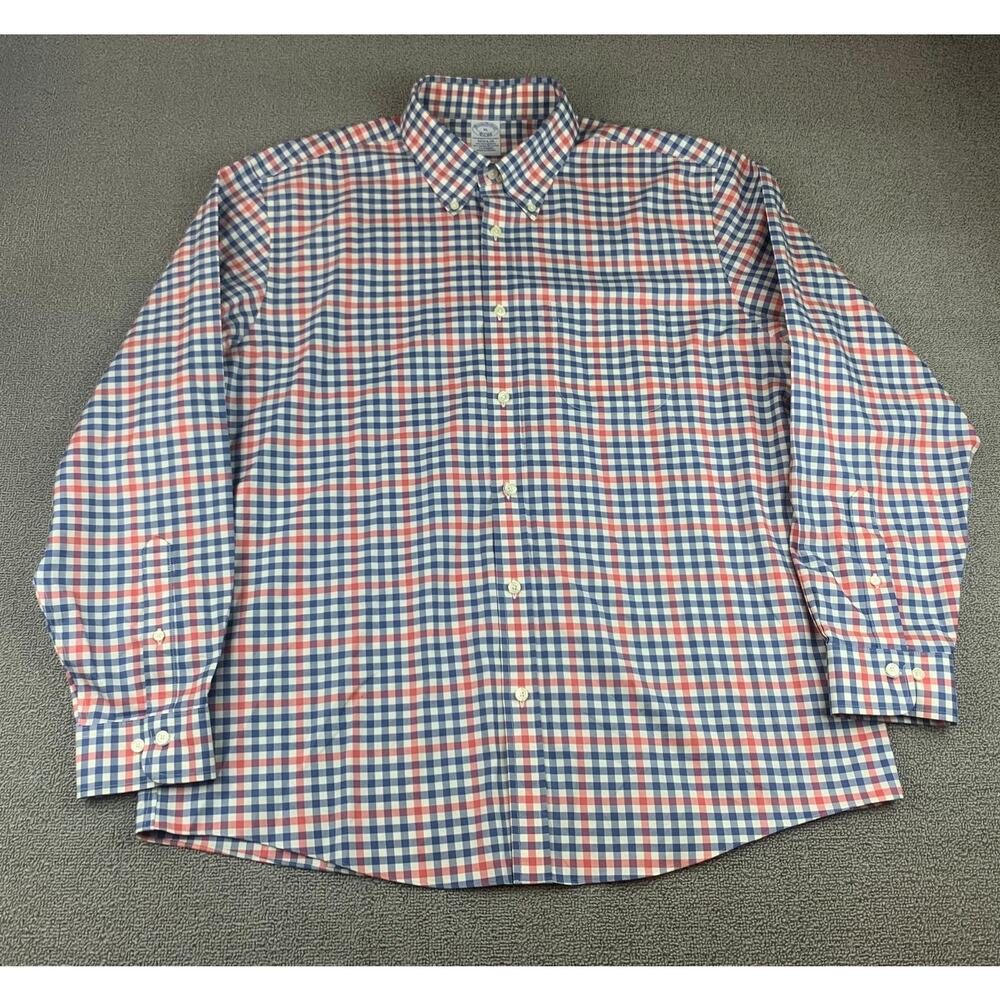 Y2K Brooks Brothers Shirt Men's XL Red Blue Check Button Up 346 Casual Preppy